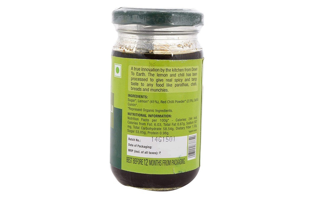 Down To Earth Organic Lemon Chilli Chutney   Glass Jar  220 grams